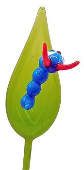 Pflanzenstecker, Blatt mir Raupe, blau